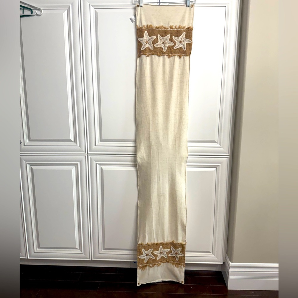 Coastal/Beach Themed Starfish Embroidered Cream and Brown Table Runner 68”x13”